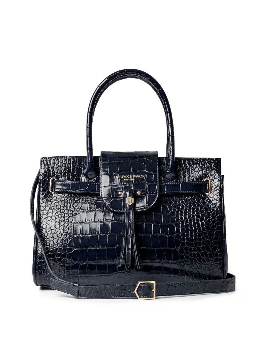 Women Fairfax & Favor Handbags | Women'S Handbag-High Shine Navy Croc Leather