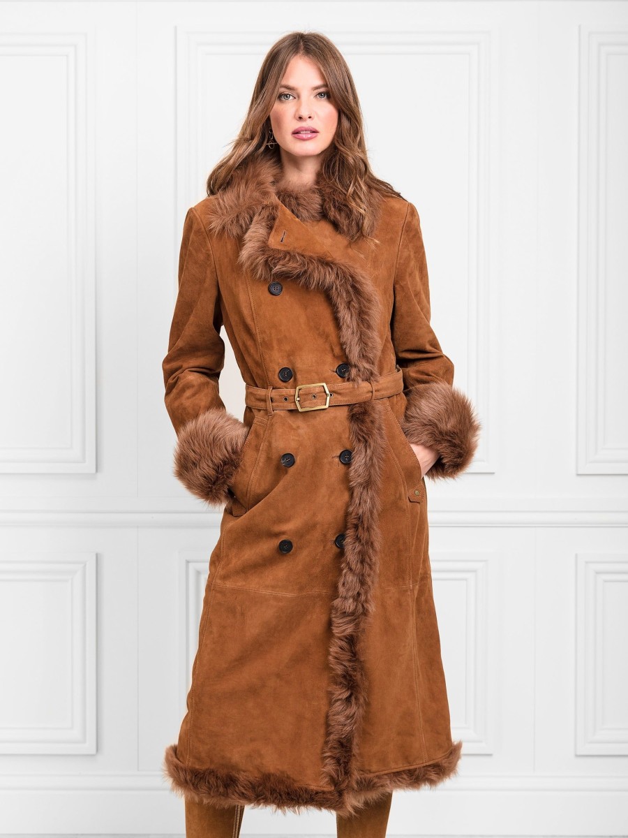 Women Fairfax & Favor Coats & Jackets | Women'S Trench Coat-Tan Suede & Toscana