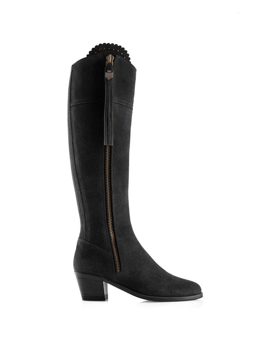 Women Fairfax & Favor Knee-High Boots | Women'S Tall Heeled Boot-Black Suede, Sporting Calf