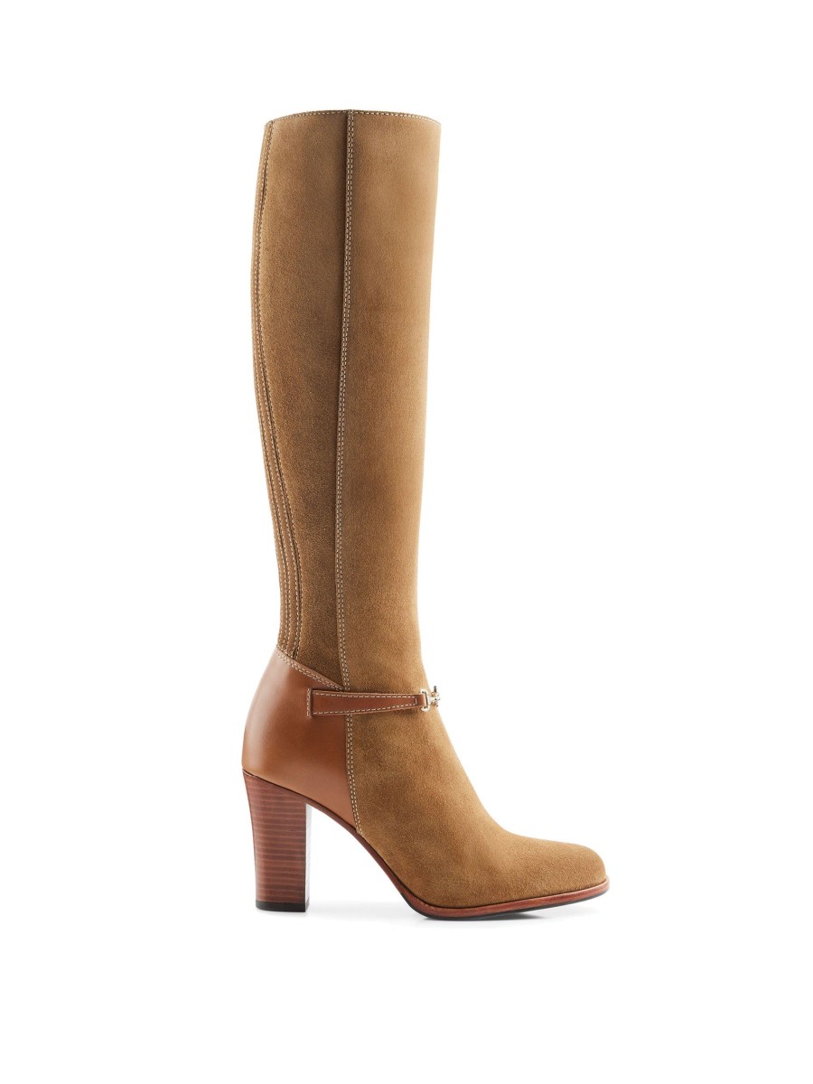 Women Fairfax & Favor Knee-High Boots | Women'S Tall Heeled Boot-Tan Suede, Narrow Calf