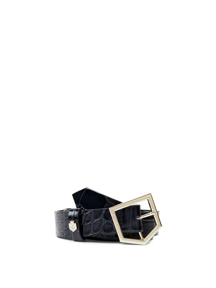 Women Fairfax & Favor Belts | Women'S Belt-High Shine Navy Croc