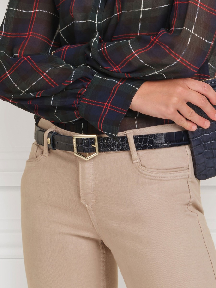 Women Fairfax & Favor Belts | Women'S Belt-High Shine Navy Croc