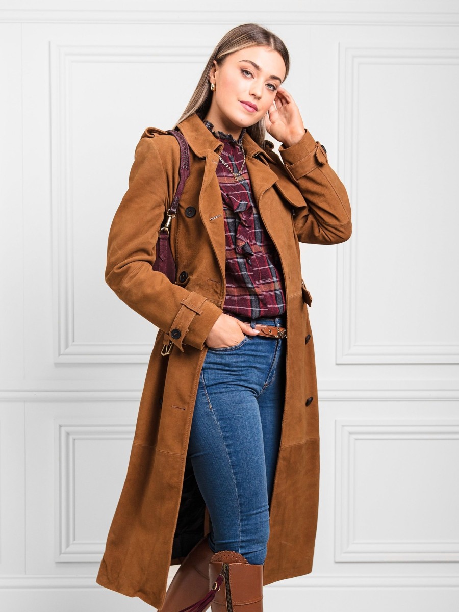 Women Fairfax & Favor Coats & Jackets | Women'S Trench Coat-Tan Suede