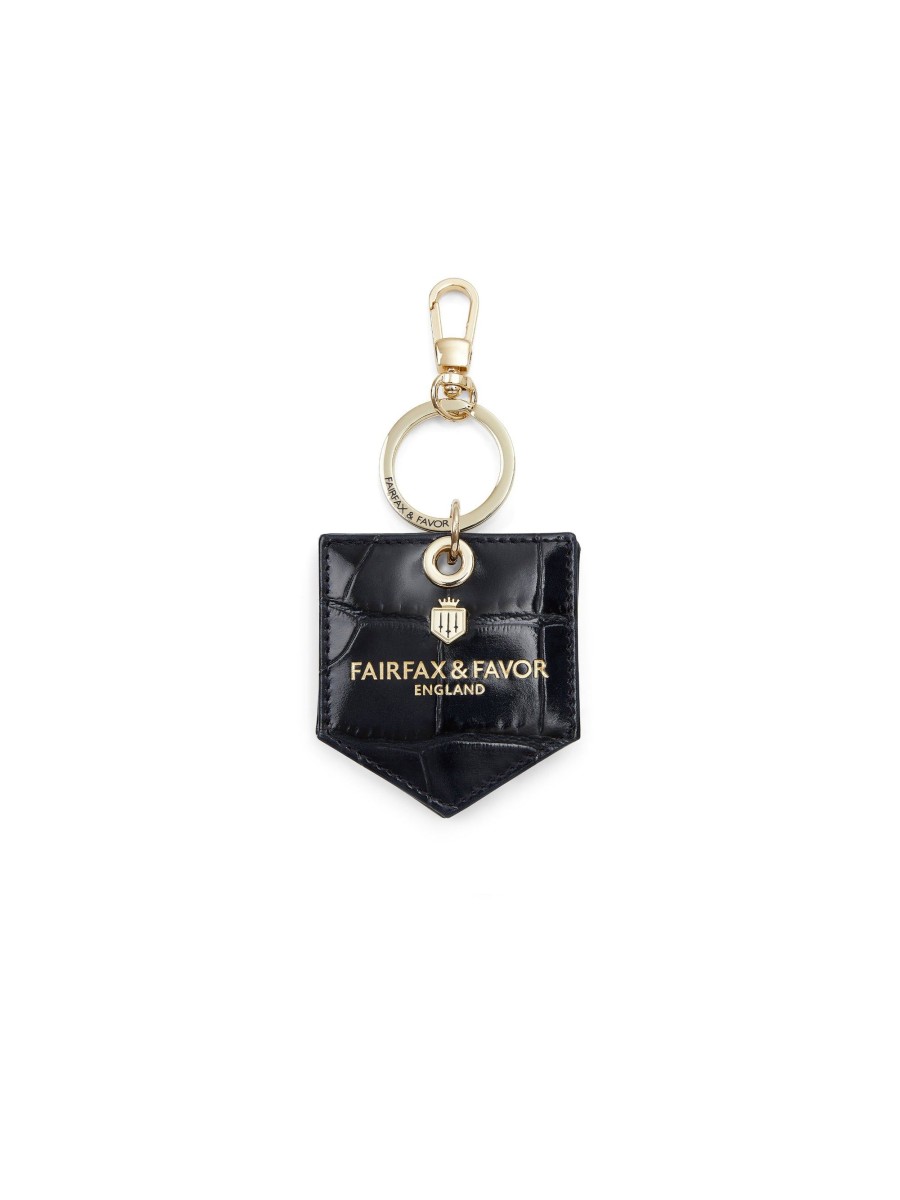 Women Fairfax & Favor Key Rings | Key Ring Mirror-High Shine Navy Croc