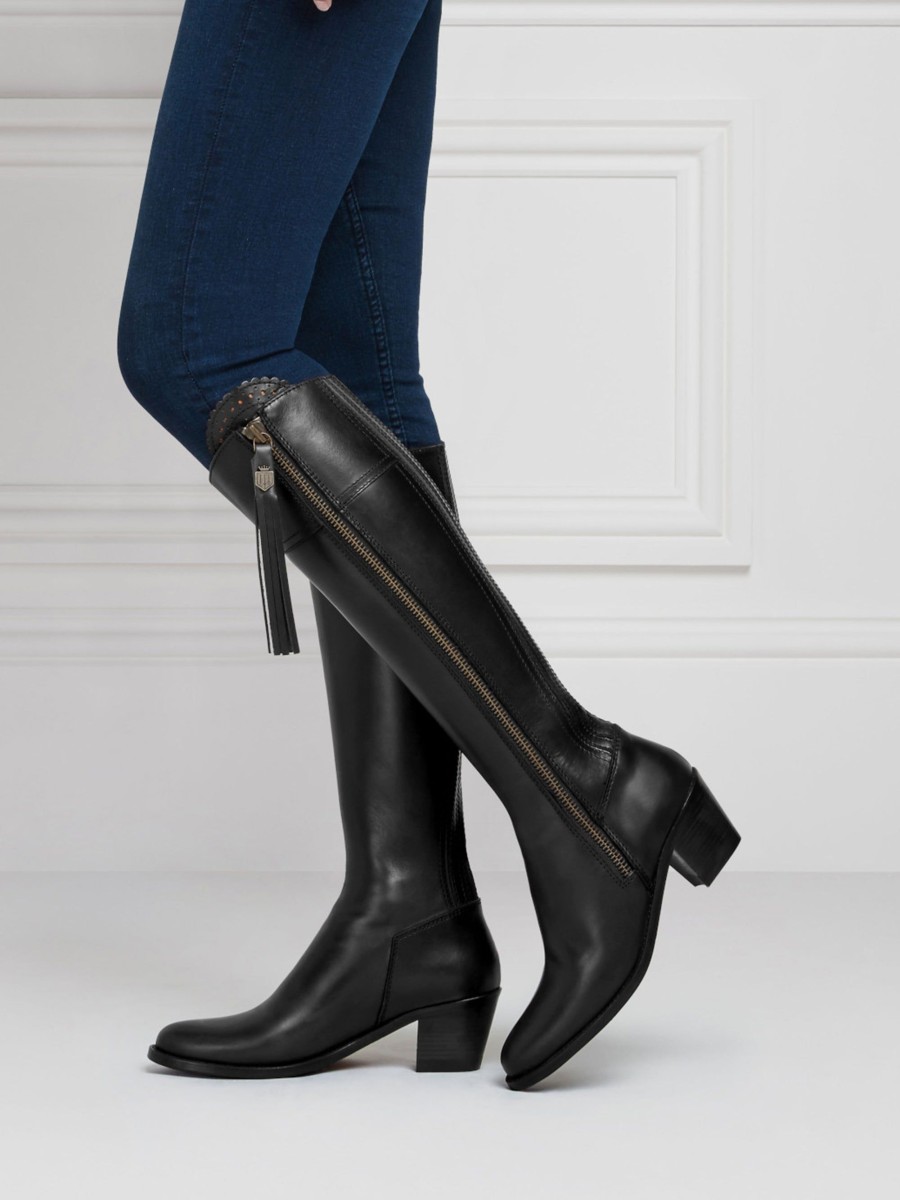 Women Fairfax & Favor Knee-High Boots | Women'S Tall Heeled Boot-Black Leather, Regular Calf