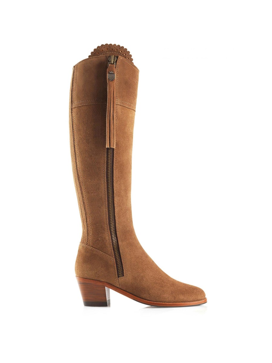 Women Fairfax & Favor Knee-High Boots | Women'S Tall Heeled Boot-Tan Suede, Sporting Calf