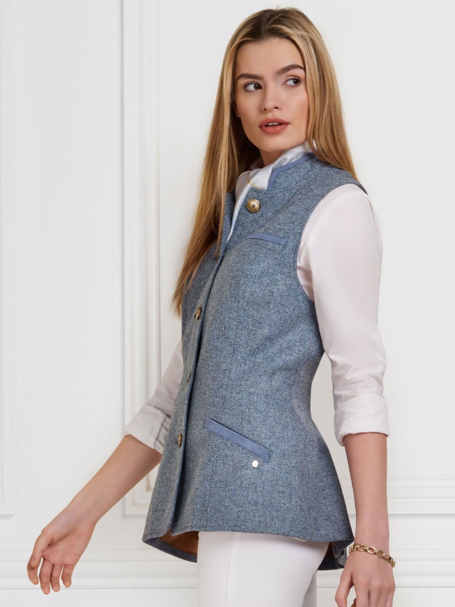 Women Fairfax & Favor Gilets | Women'S Gilet-Denim Herringbone