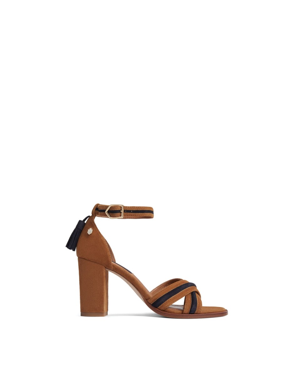 Women Fairfax & Favor Sandals | Women'S Heeled Sandal-Tan & Navy Suede