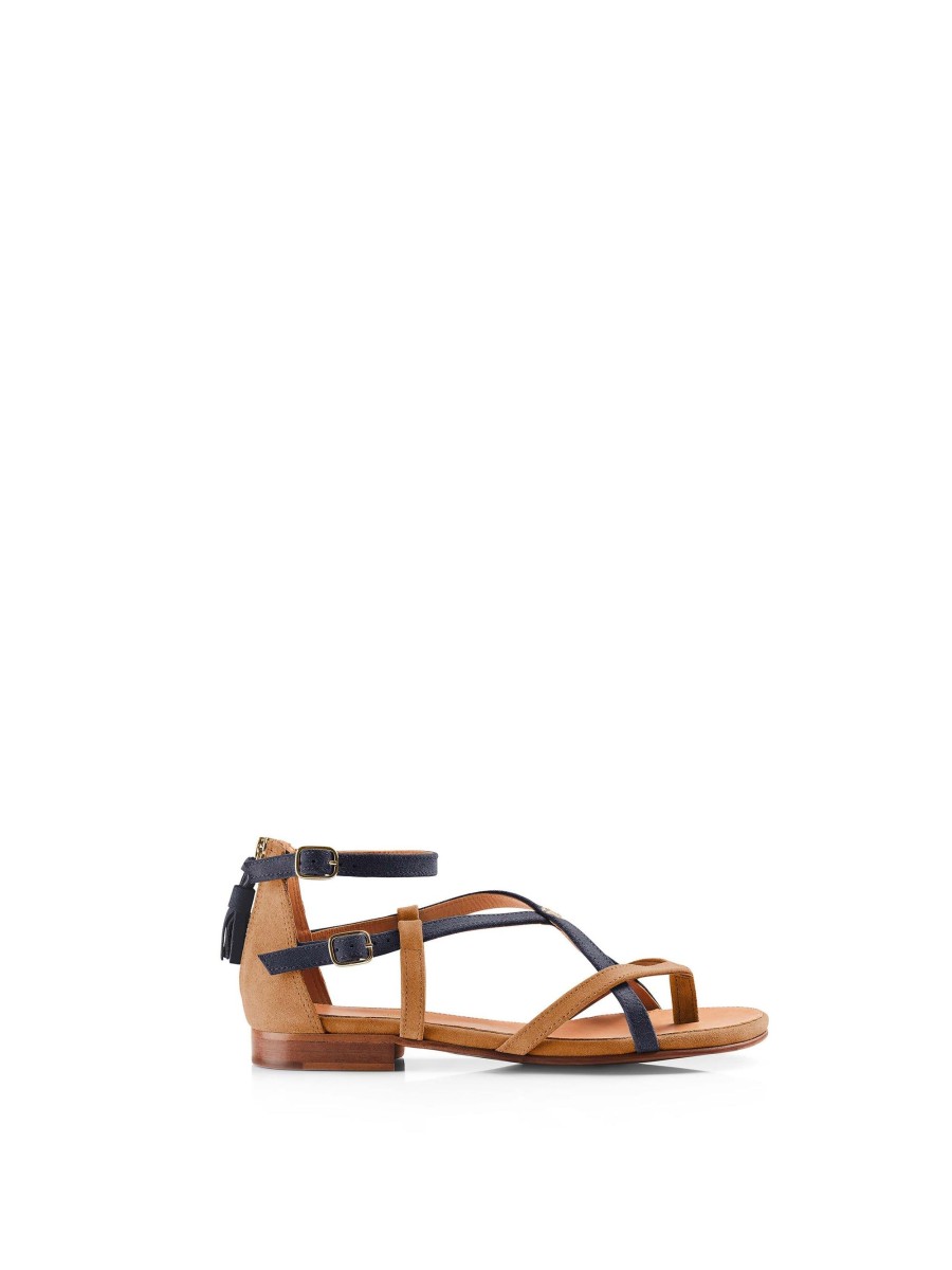 Women Fairfax & Favor Sandals | Women'S Sandal-Tan & Navy Suede