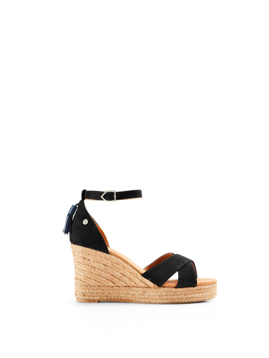 Women Fairfax & Favor Espadrilles | Women'S Wedge Sandal-Black Suede