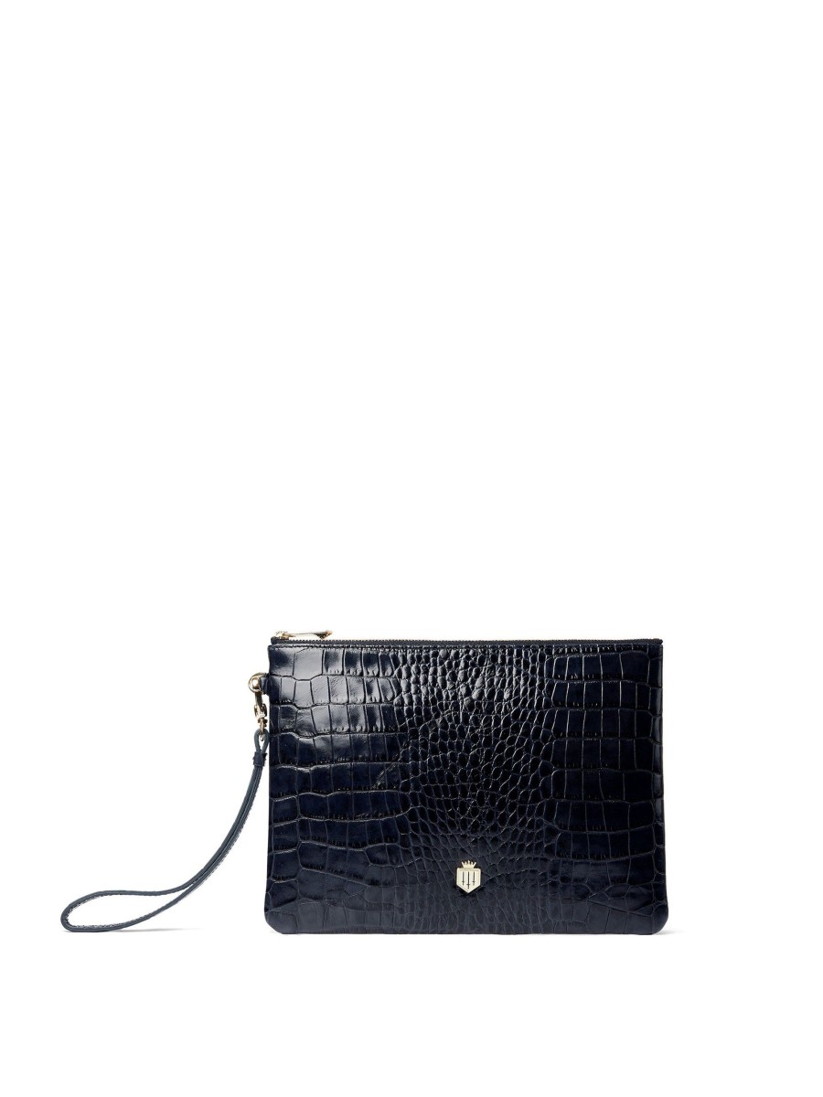 Women Fairfax & Favor Clutch Bags | Women'S Clutch Bag-High Shine Navy Croc Leather