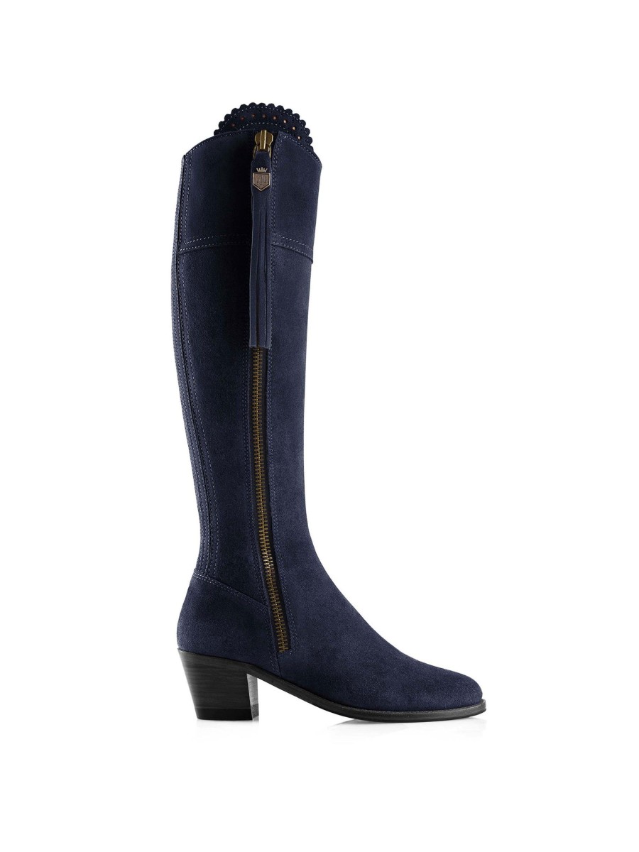 Women Fairfax & Favor Knee-High Boots | Women'S Tall Heeled Boot-Navy Blue Suede, Regular Calf