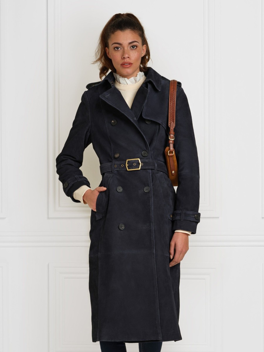 Women Fairfax & Favor Coats & Jackets | Women'S Trench Coat-Navy Suede