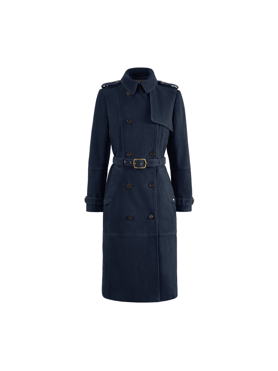 Women Fairfax & Favor Coats & Jackets | Women'S Trench Coat-Navy Suede