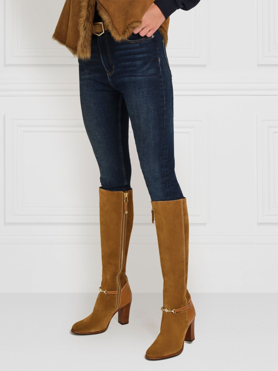 Women Fairfax & Favor Knee-High Boots | Women'S Tall Heeled Boot-Tan Suede, Regular Calf