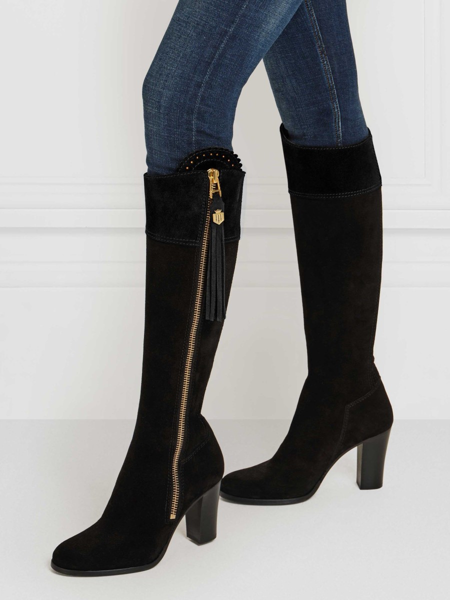 Women Fairfax & Favor Knee-High Boots | Women'S Tall High-Heeled Boot-Black Suede, Sporting Fit