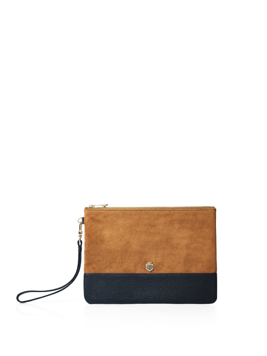 Women Fairfax & Favor Clutch Bags | Women'S Clutch Bag-Tan & Navy Suede