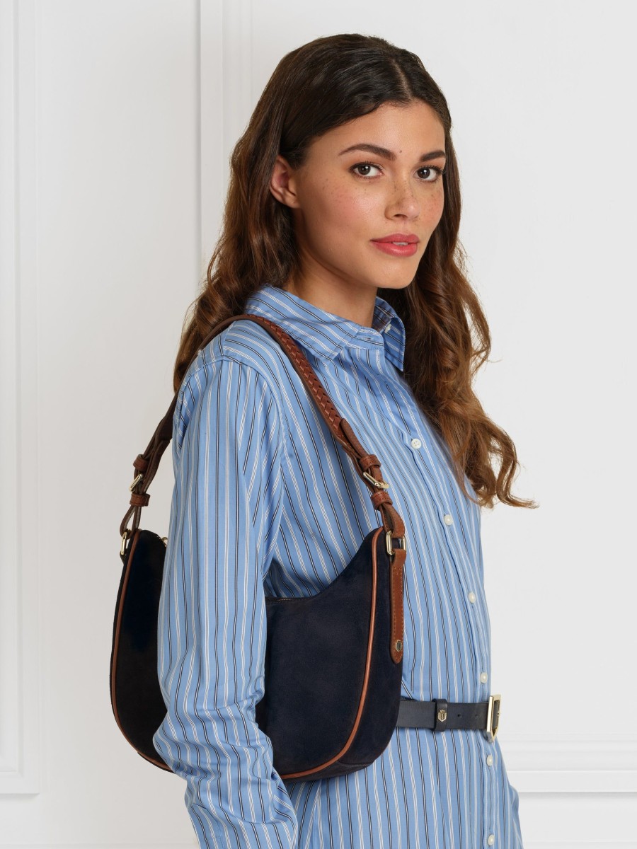 Women Fairfax & Favor Handbags | Women'S Crescent Bag-Navy Suede