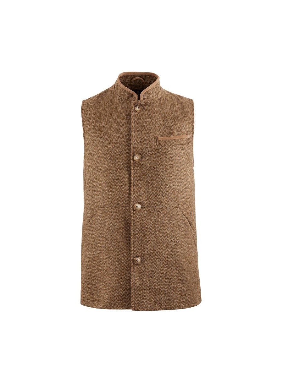 Men Fairfax & Favor Jackets & Gilets | Men'S Gilet-Camel Herringbone