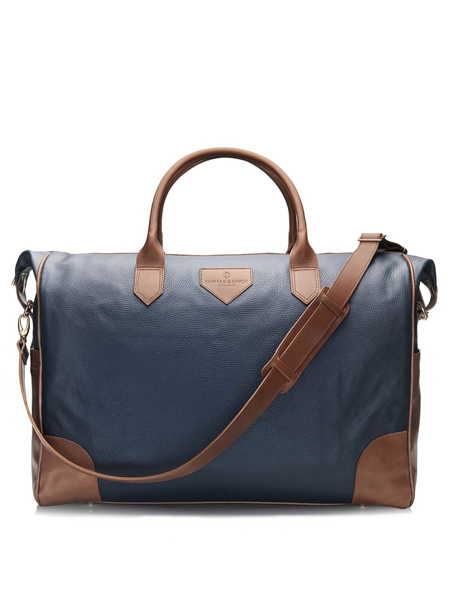 Men Fairfax & Favor Laptop & Travel Bags | Unisex Travel Bag-Tan & Navy Leather