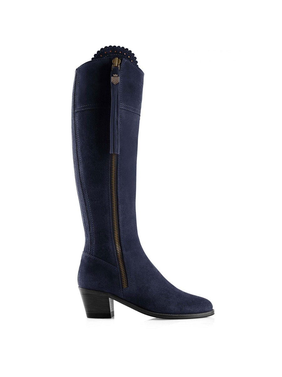 Women Fairfax & Favor Knee-High Boots | Women'S Tall Heeled Boot-Navy Blue Suede, Sporting Calf