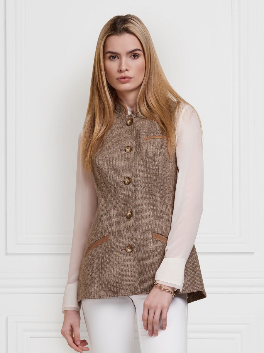 Women Fairfax & Favor Gilets | Women'S Gilet-Taupe Herringbone