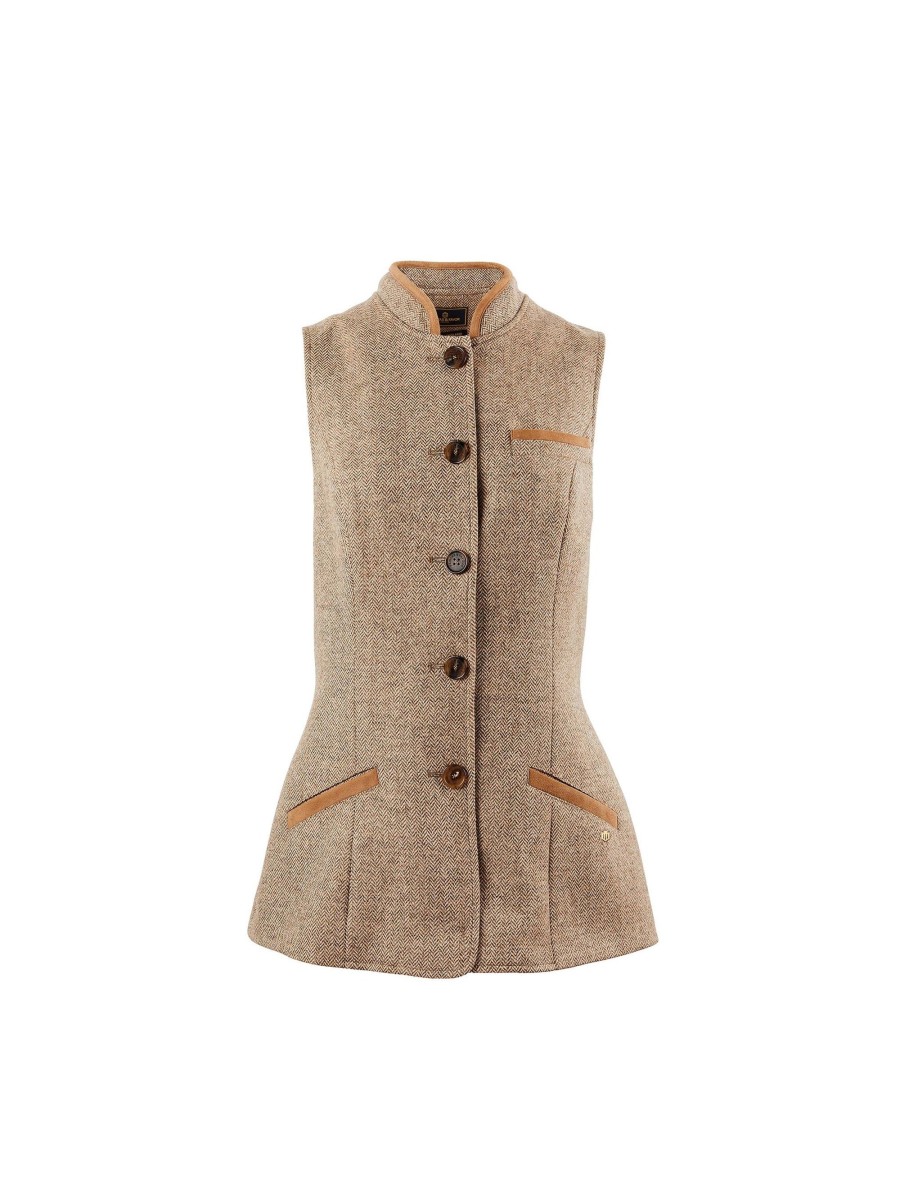 Women Fairfax & Favor Gilets | Women'S Gilet-Taupe Herringbone