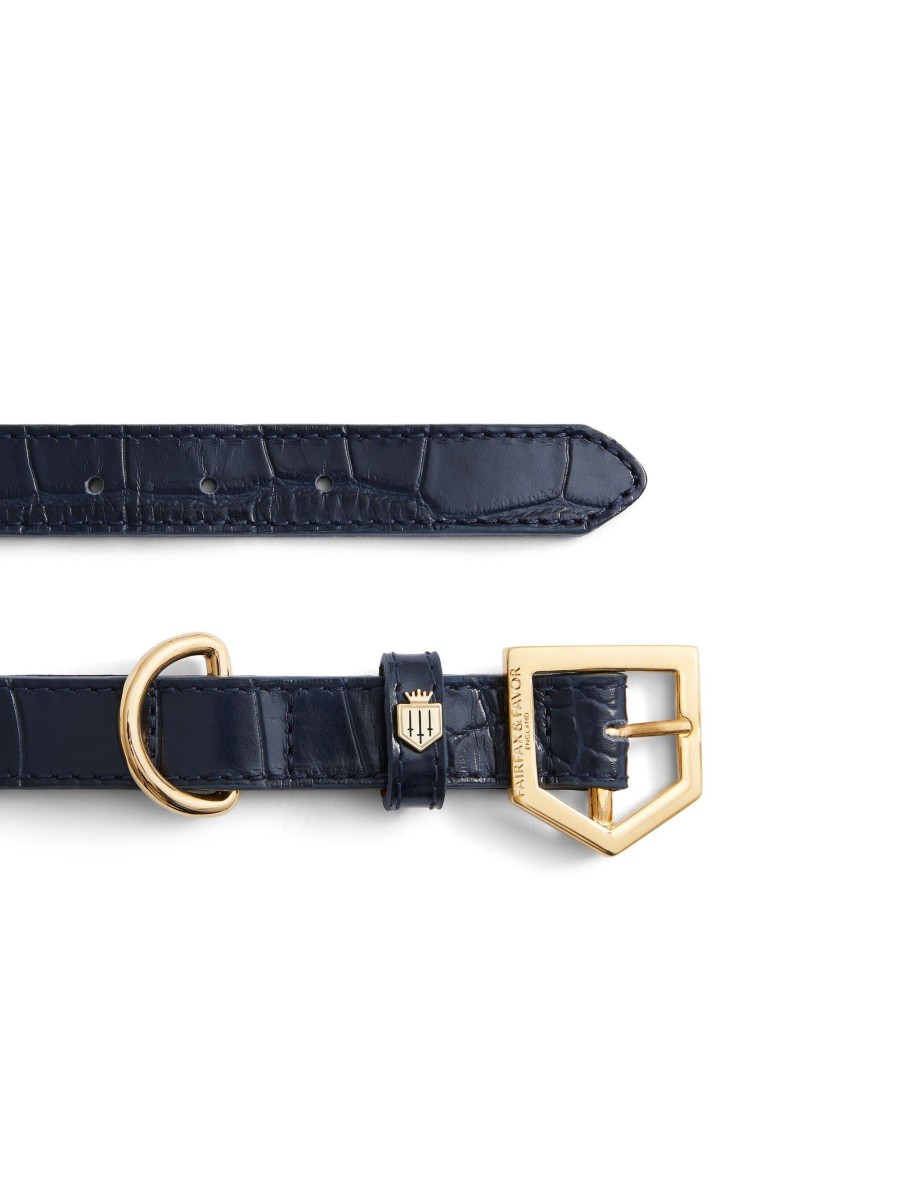 Women Fairfax & Favor Dog Collars | Navy Croc Leather Dog Collar