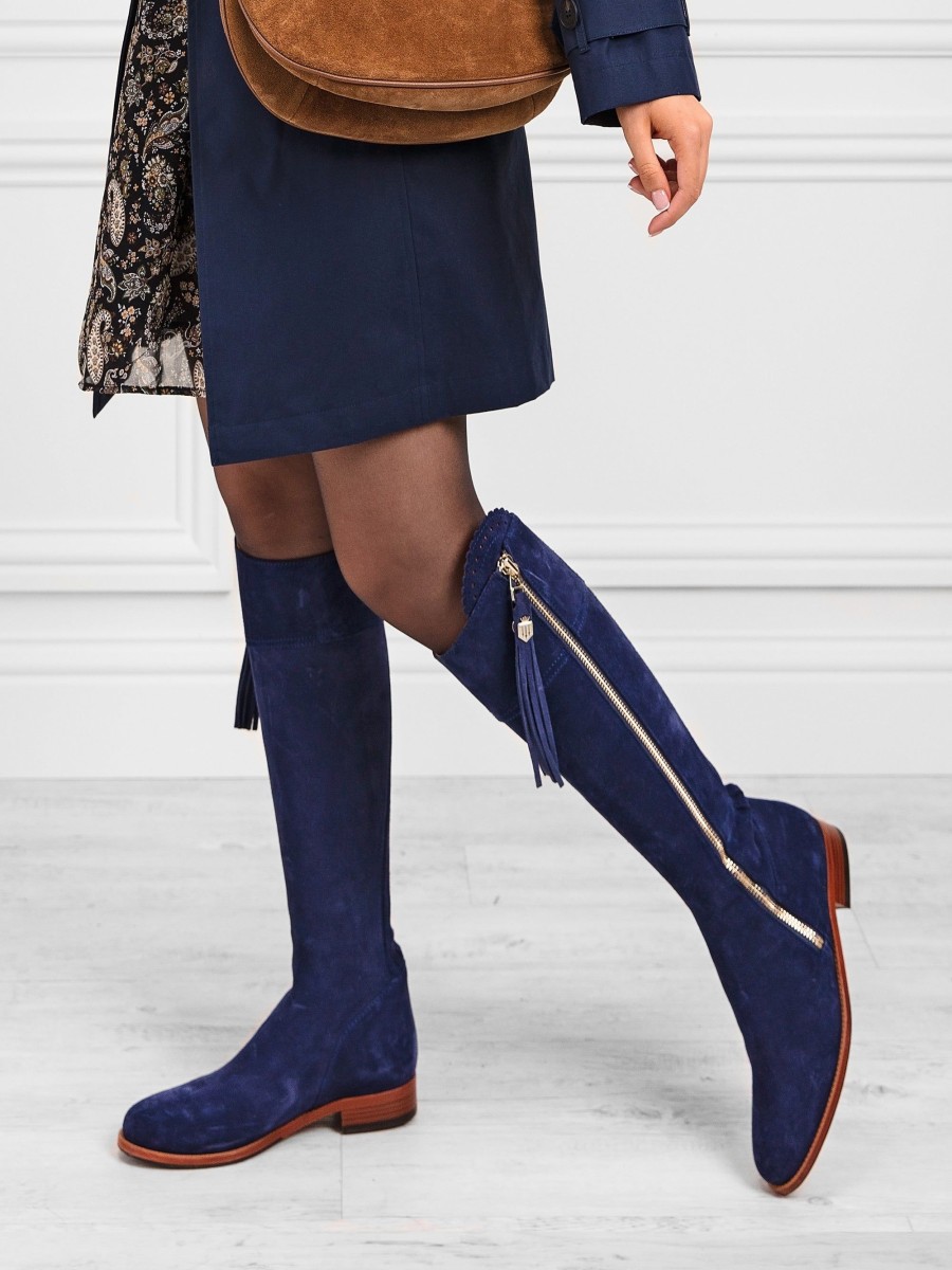 Women Fairfax & Favor Knee-High Boots | Women'S Tall Boot-Ink Suede, Sporting Calf