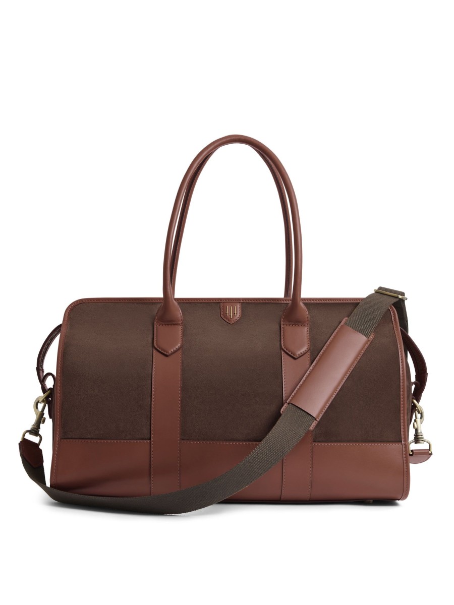 Men Fairfax & Favor Laptop & Travel Bags | Unisex Holdall-Chocolate Suede & Leather