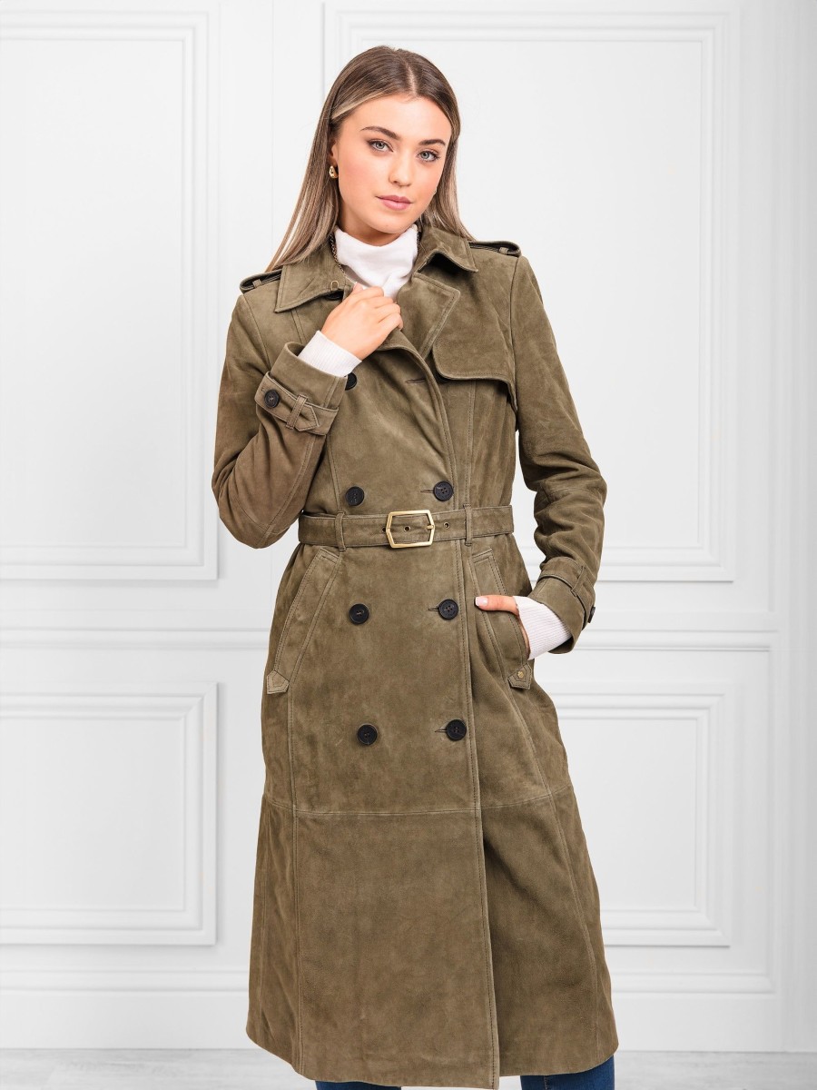 Women Fairfax & Favor Coats & Jackets | Women'S Trench Coat-Khaki Suede