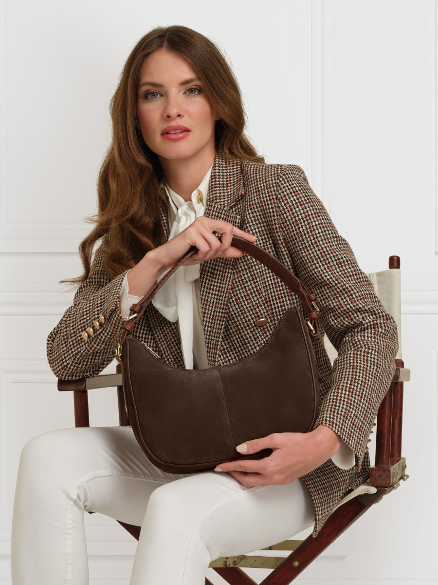 Women Fairfax & Favor Handbags | Women'S Crescent Bag-Chocolate Suede