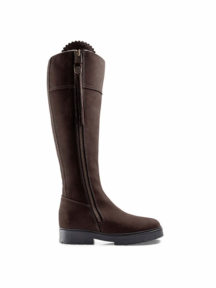 Women Fairfax & Favor Performance Boots | Shearling Lined Tall Boot-Chocolate Nubuck, Sporting Calf