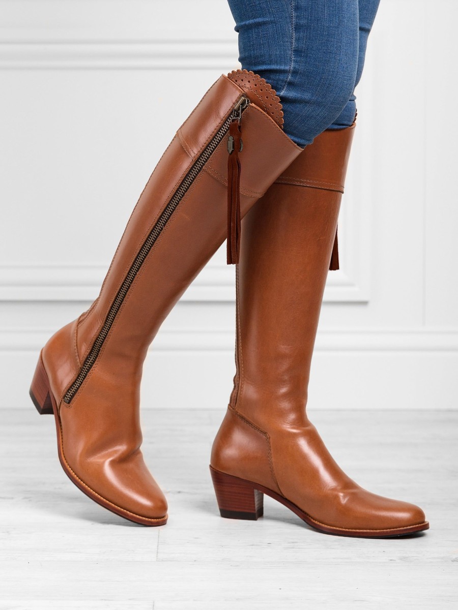 Women Fairfax & Favor Knee-High Boots | Women'S Tall Heeled Boot-Tan Leather, Narrow Calf