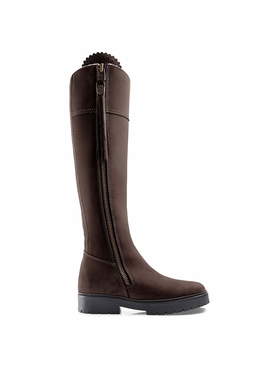 Women Fairfax & Favor Performance Boots | Shearling Lined Tall Boot-Chocolate Nubuck, Narrow Calf