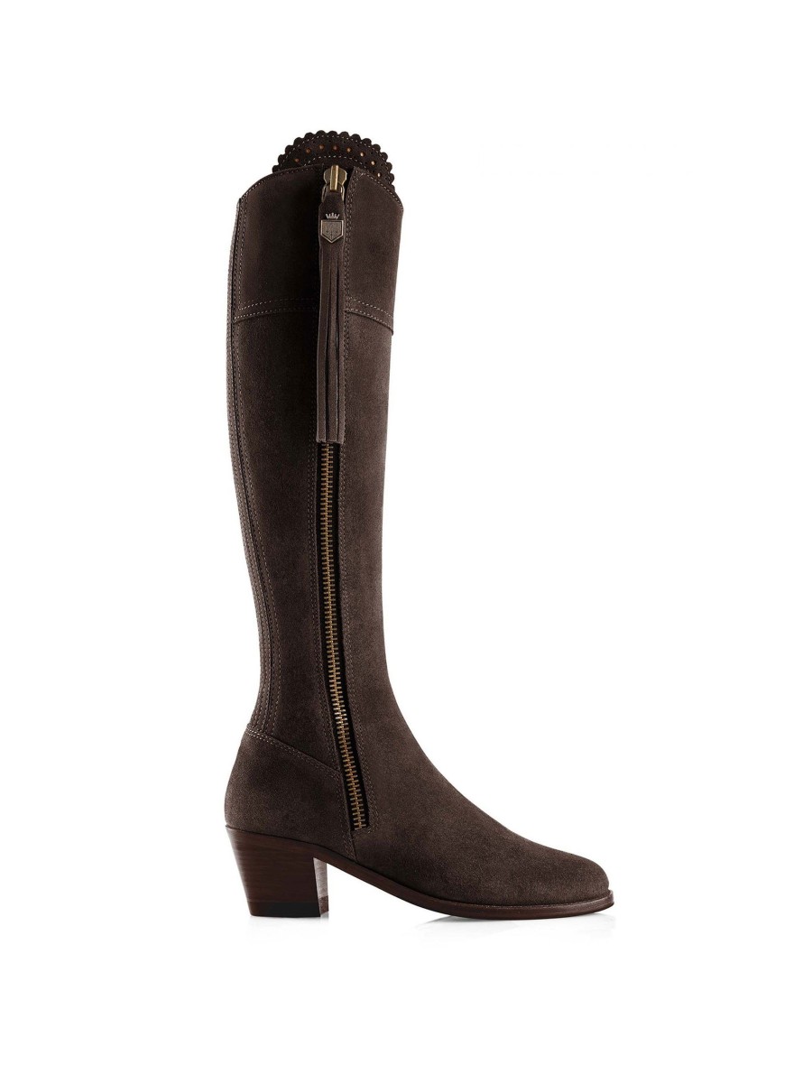 Women Fairfax & Favor Knee-High Boots | Women'S Tall Heeled Boot-Chocolate Suede, Narrow Calf