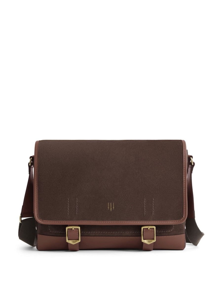 Men Fairfax & Favor Laptop & Travel Bags | Unisex Messenger Bag-Chocolate Suede & Leather