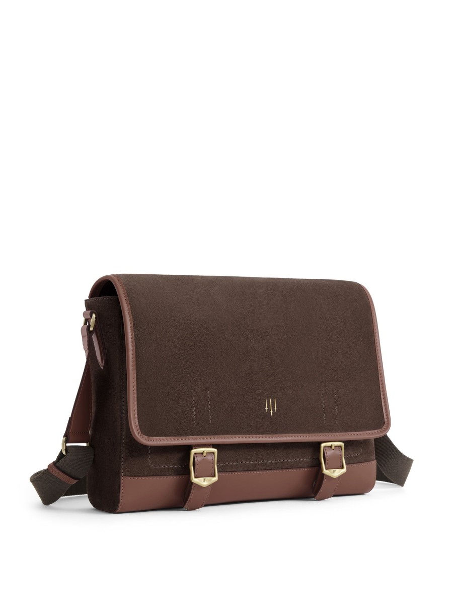 Men Fairfax & Favor Laptop & Travel Bags | Unisex Messenger Bag-Chocolate Suede & Leather