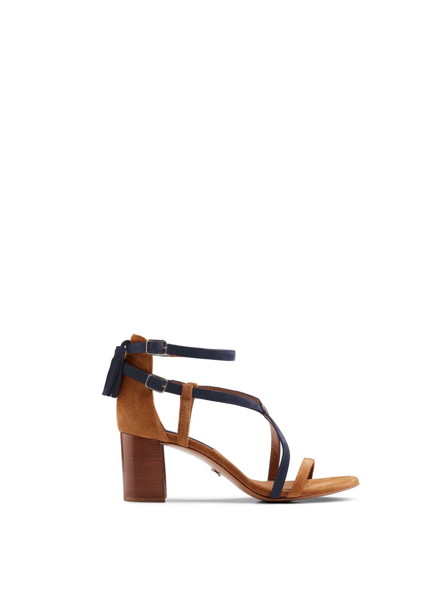 Women Fairfax & Favor Sandals | Women'S Heeled Sandal-Tan & Navy Suede