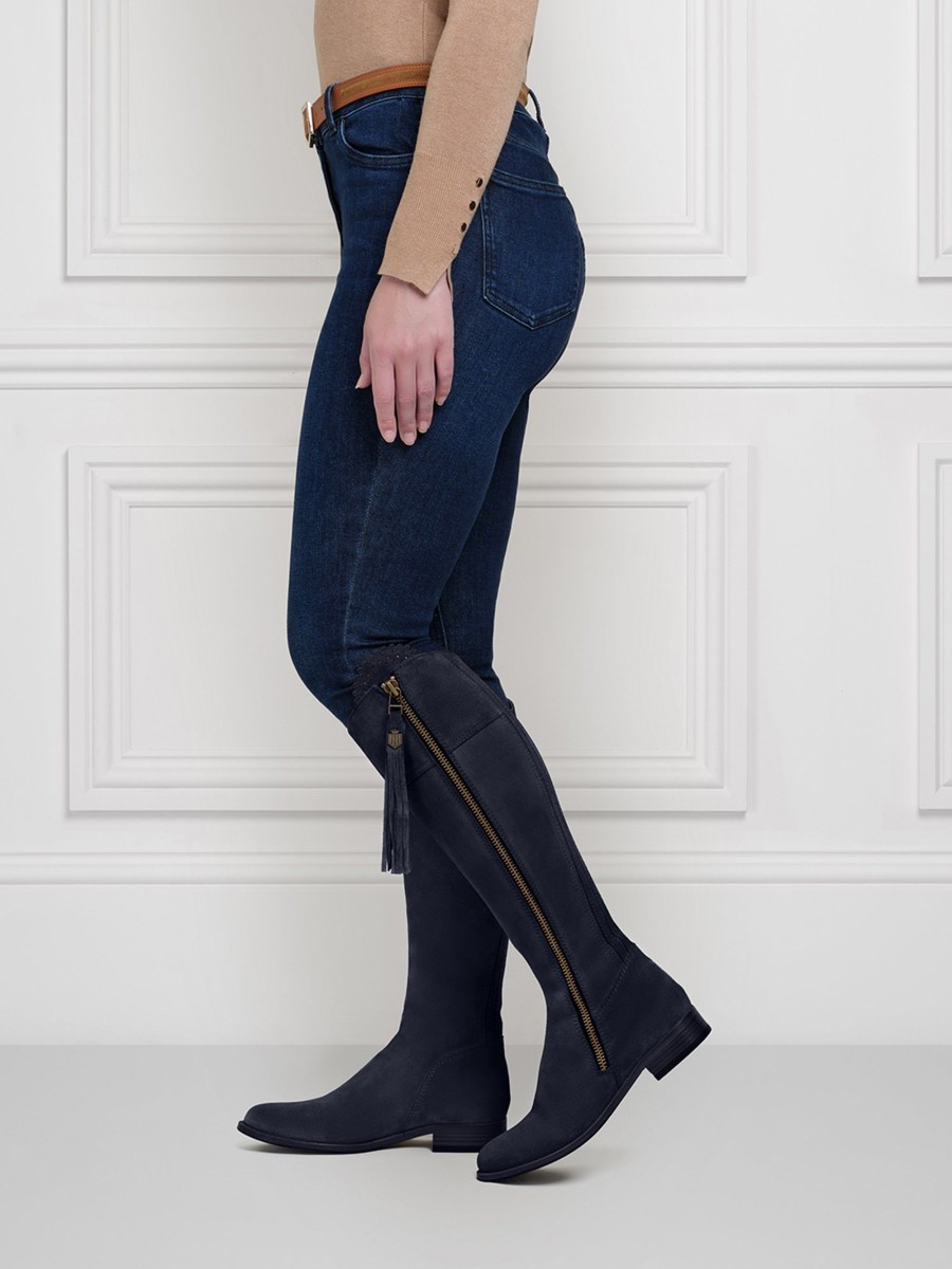 Women Fairfax & Favor Knee-High Boots | Women'S Tall Boot-Navy Blue Suede, Sporting Calf