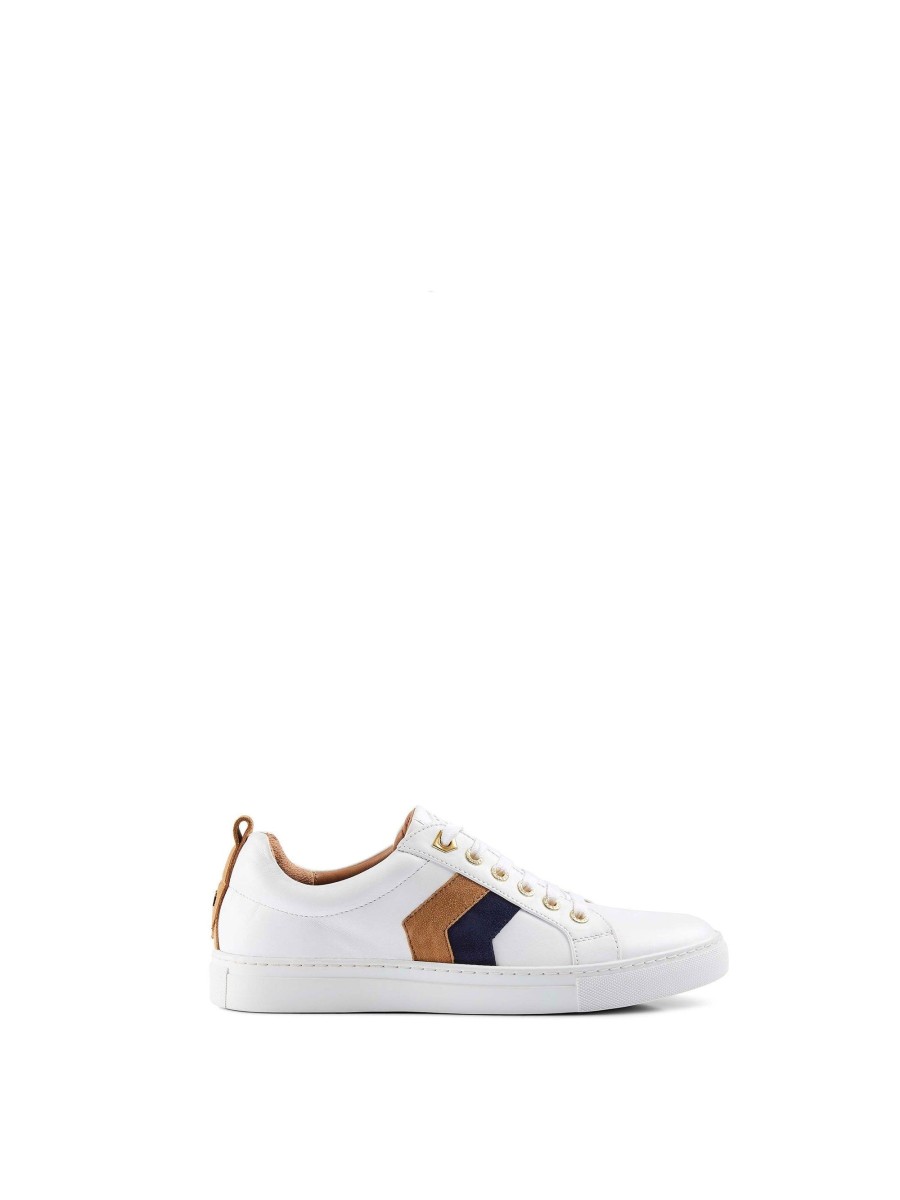 Women Fairfax & Favor Trainers | Women'S Trainer-White Leather With Tan & Navy Suede