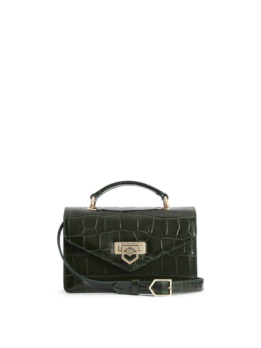 Women Fairfax & Favor Crossbody Bags | Women'S Crossbody Bag-Emerald Green Croc Print Leather