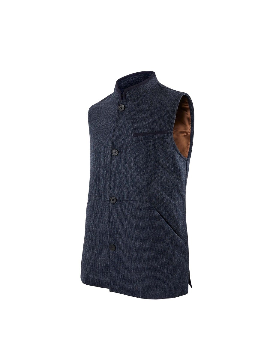 Men Fairfax & Favor Jackets & Gilets | Men'S Gilet-Navy Herringbone