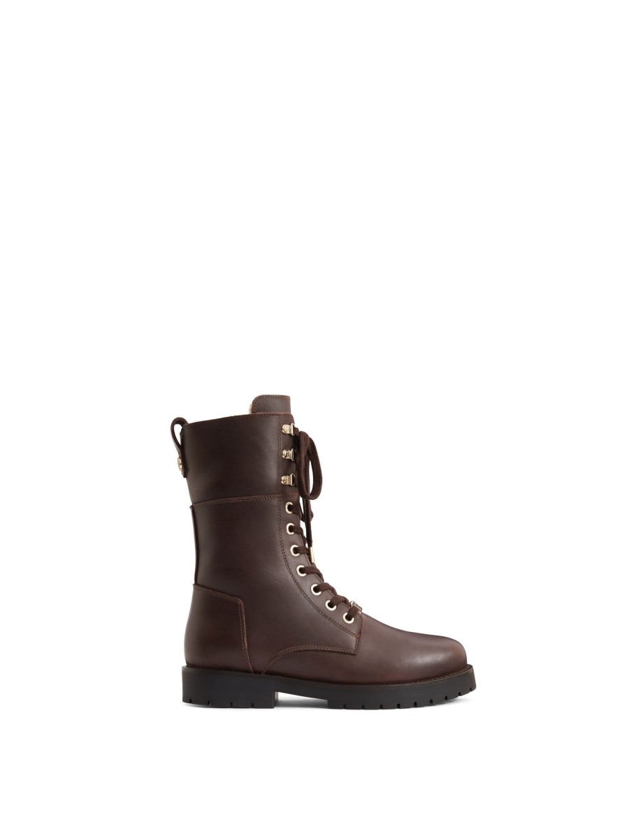 Women Fairfax & Favor Ankle Boots | Shearling Lined Combat Boot-Mahogany Leather