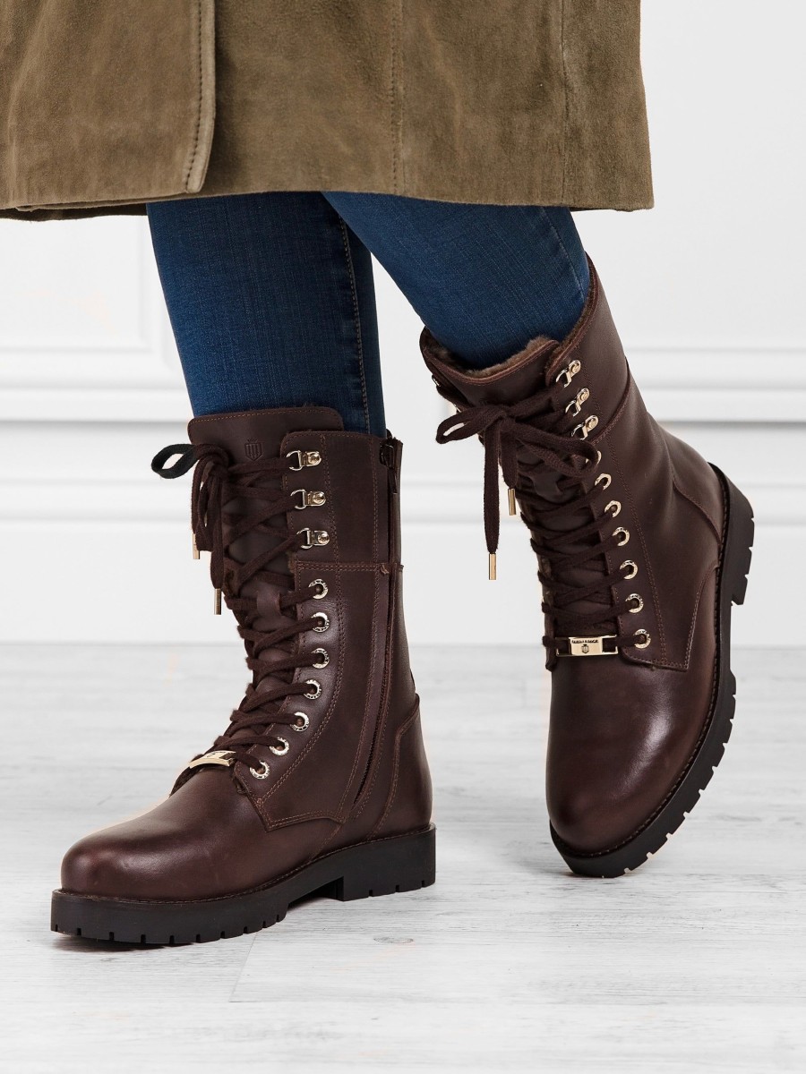 Women Fairfax & Favor Ankle Boots | Shearling Lined Combat Boot-Mahogany Leather