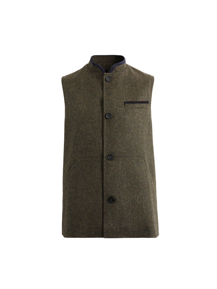 Men Fairfax & Favor Jackets & Gilets | Men'S Gilet-Khaki Herringbone