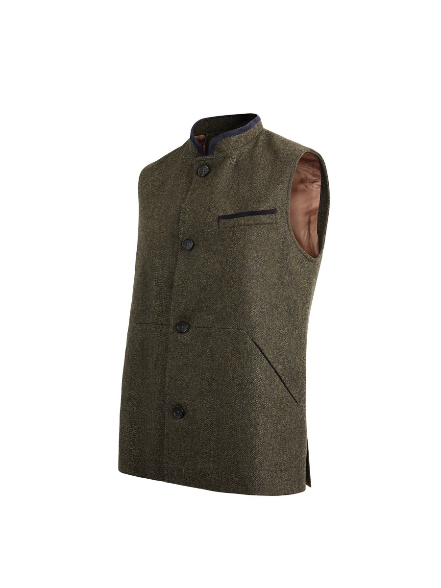 Men Fairfax & Favor Jackets & Gilets | Men'S Gilet-Khaki Herringbone