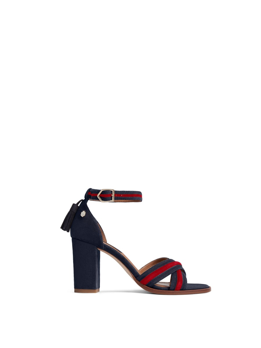 Women Fairfax & Favor Sandals | Women'S Heeled Sandal-Navy & Red Suede