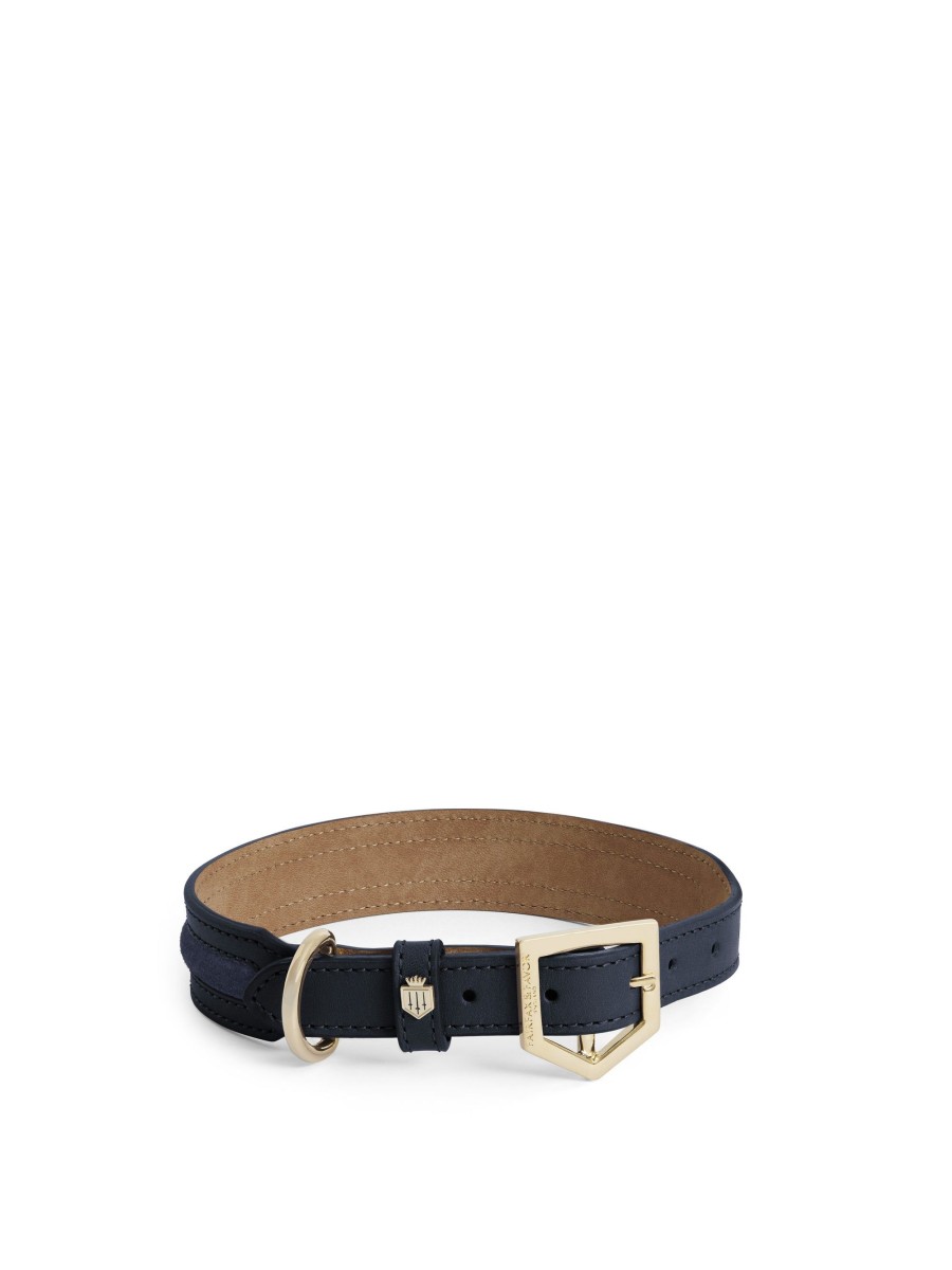 Women Fairfax & Favor Dog Collars | Dog Collar-Navy Leather & Ink Suede