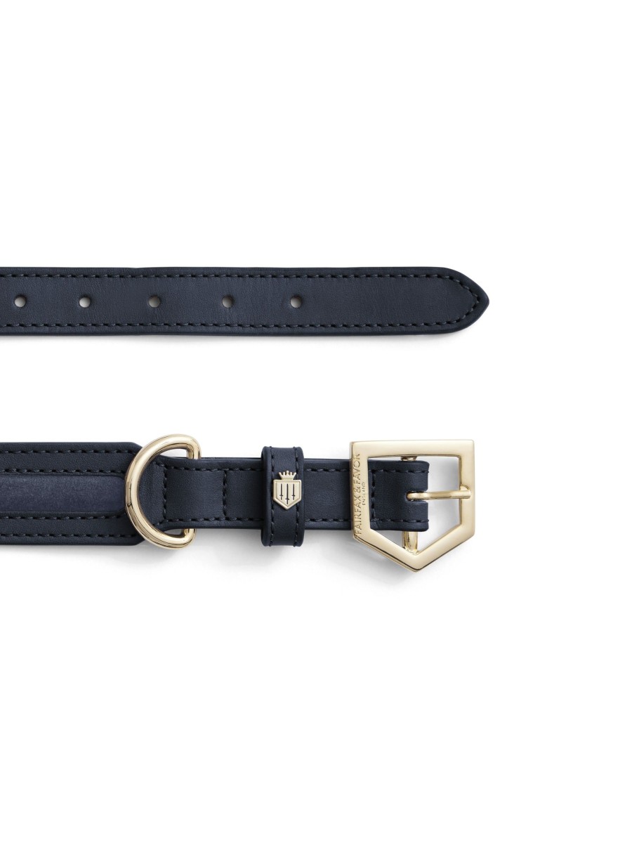 Women Fairfax & Favor Dog Collars | Dog Collar-Navy Leather & Ink Suede